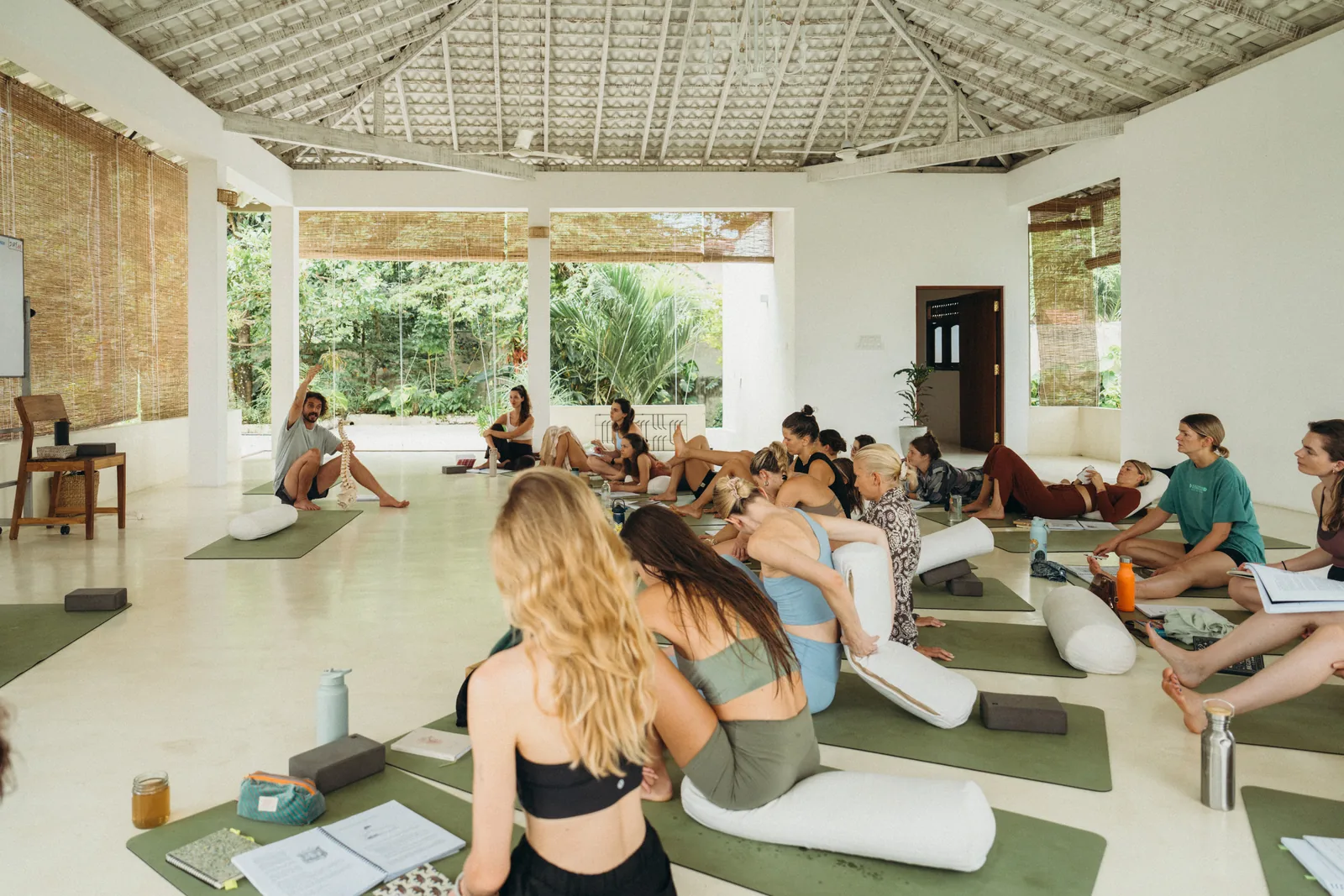 Yoga students in a guided sequence at Lanka Yoga, Sri Lanka